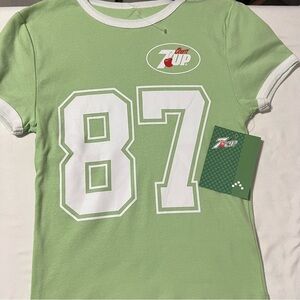 7UP Junior’s Small Logo Green and White T-Shirt NWT Everyday Casual